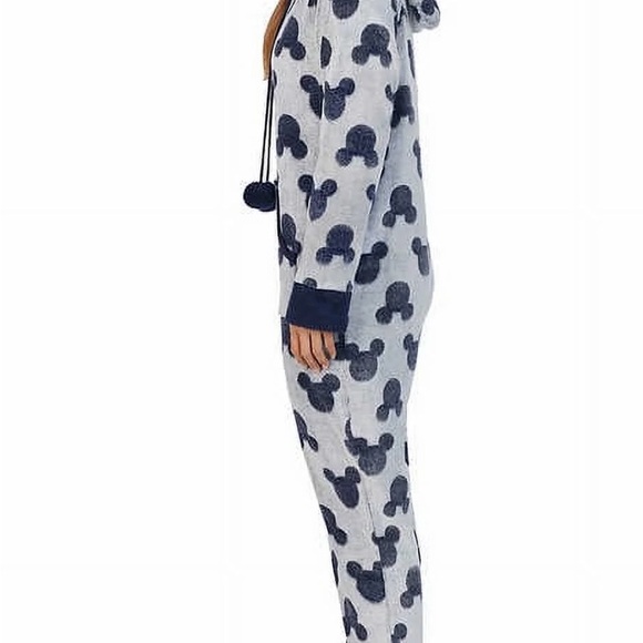Disney Women’s Mickey Mouse Hooded One Piece Fleece Pajama in gray and blue - Picture 3 of 8